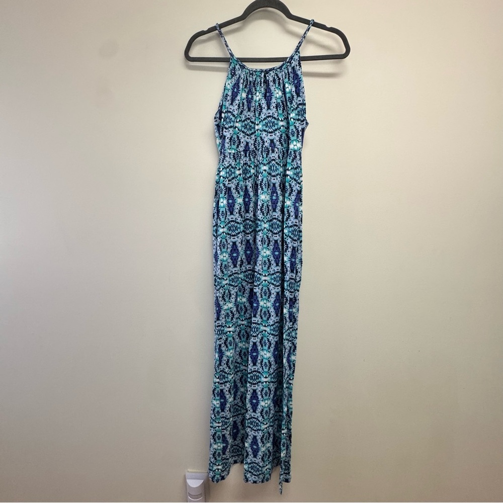 Cynthia Rowley Teal and Navy Abstract Print Maxi Dress Size S
